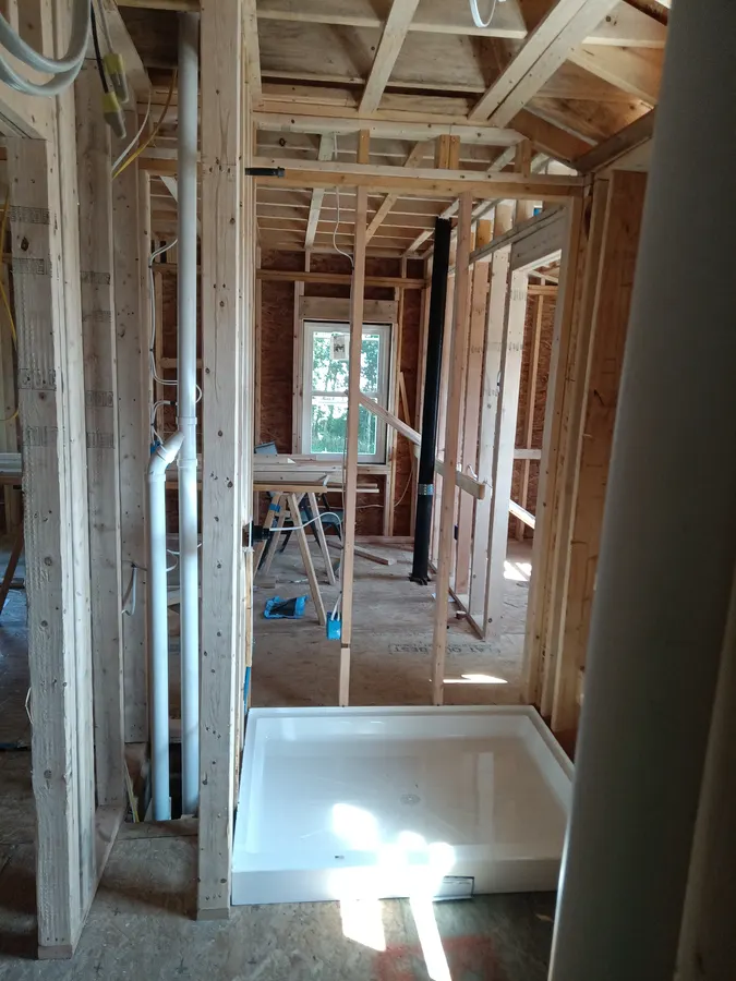 Bathroom framed and plumbed before finishing